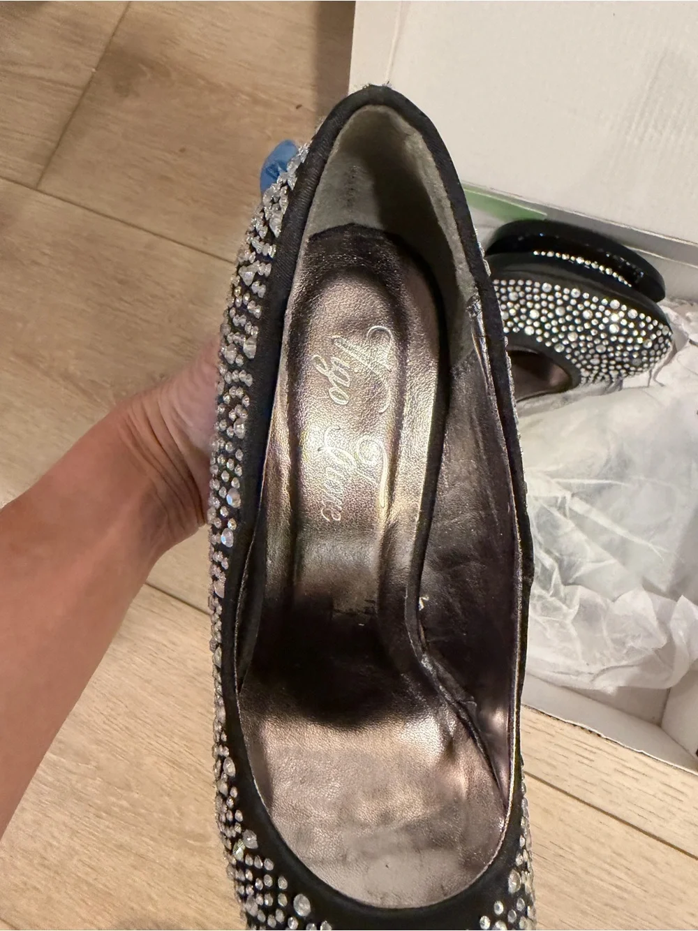 Source Unknown Black Crystal-Studded Platform Stiletto Heels